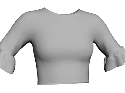 Women's Cropped Top With Round Neck And Bell Sleeves Simple Design 3d model