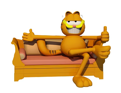 Garfield the Cat Sitting on Sofa Wearing Yellow Glasses With Thumbs Up Gesture 3d model