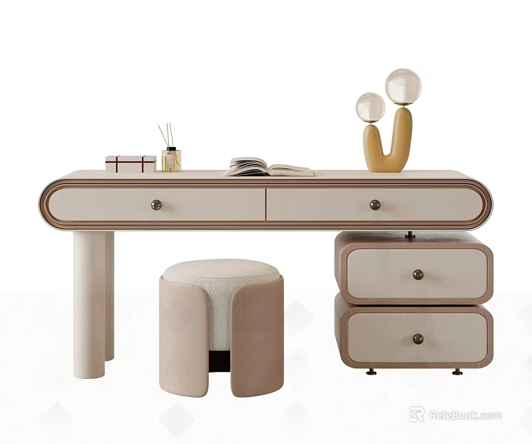 Modern Children's Desk With Storage Drawers And Matching Stool For Kids Room 3d model 