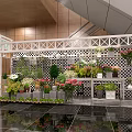 Plant Store With Green And White Striped Awning White Shelf Staircase And Graffiti Wall
