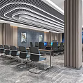 Modern Conference Room Interior With Wooden Walls Large Screen Black Chairs And Marble Flooring