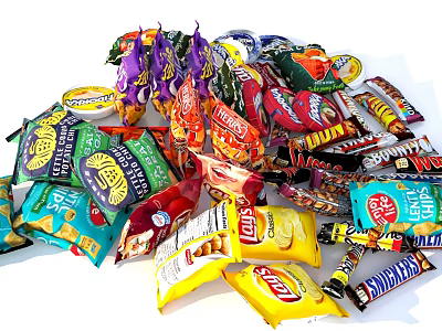 Colorful Assorted Snacks With Chips Crisps And Various Packaged Treats 3d model