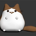 Chubby Brown And White Cartoon Cat Game Character With Cute Expression And Round Body