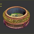 Intricate Carved Ceramic Sculpture Bowl With Blue Interior Gold Red Accents And Decorative Patterns