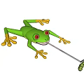 Green Frog Doll With Red Eyes Yellow Toes Catching Green Worm