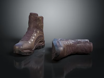 Brown Work Boots With Metallic Buckles Thick Soles And Durable Design 3d model