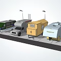 Different Types of RVs Parked in Outdoor Area With Street Lights and Grass