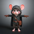 Cute 3D Model Mouse With Hooded Cloak And Brown Satchel Big Ears