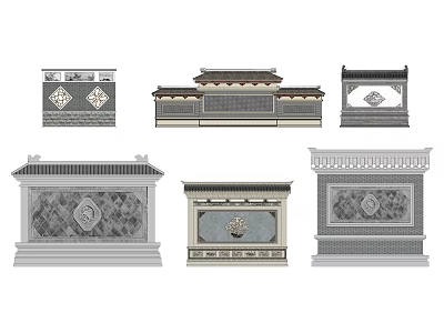 Traditional Chinese Garden Wall Designs With Carved Patterns And Tile Roofs 3d model