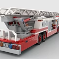 Functional Red and White Fire Truck With Extended Ladder And Emergency Lights