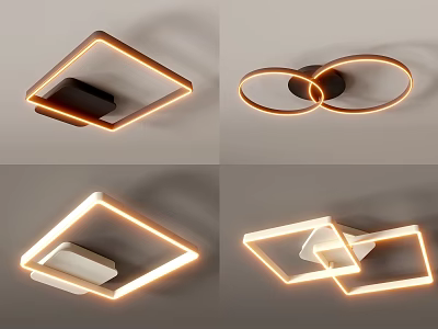 Modern Minimalist Geometric Ceiling Lights with Square Circular Rings and Warm Light Glow 3d model