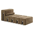 Brown Upholstered Sofa Stools with Silver Metal Legs Modular Design for Modern Living Room