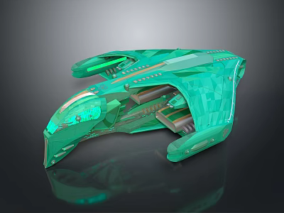 Futuristic Green Cosmic Spaceship 3D Model With Advanced Sleek Transparent Structure 3d model