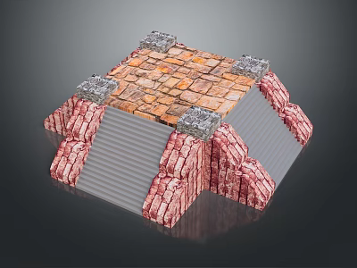Stacked Red Brick Scene Structure With Orange Brick Surface Gray Blocks And Metal Panels 3d model