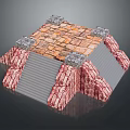 Stacked Red Brick Scene Structure With Orange Brick Surface Gray Blocks And Metal Panels