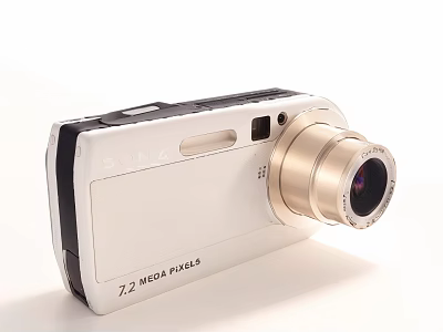 7.2 Mega Pixels Digital Camera With White And Gold Body And Detachable Lens 3d model