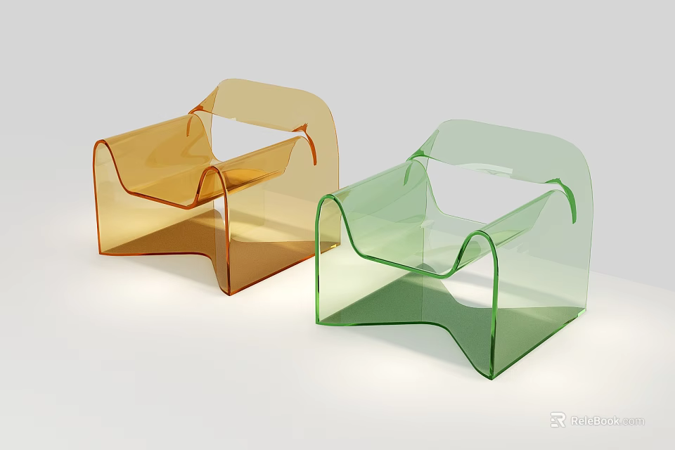 Modern Acrylic Transparent Orange And Green Single Sofa With Minimalist Design 3d model 