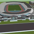 Modern Stadium Architectural Layout With Athletic Track Football Field And Surrounding Buildings