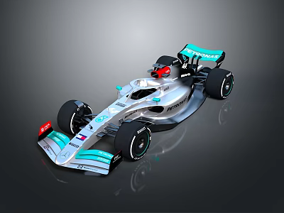 Mercedes Formula 1 Racing Car With Silver Body Green Accents Red Helmet And Aerodynamic Design 3d model