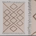 Square Rug With Diamond Geometric Pattern Neutral Beige Color And Fringe Detail