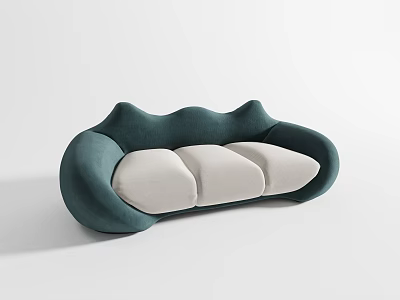 Three Seater Sofa With Teal Curved Frame And Cream Cushions Modern Design 3d model