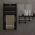 Modern Bathroom Accessories With Heated Towel Rail Shelf Towels And Toiletries
