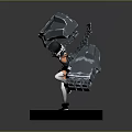 Shiny Metallic 3D Girl Character With Large Mechanical Creature Arms On Checkered Base