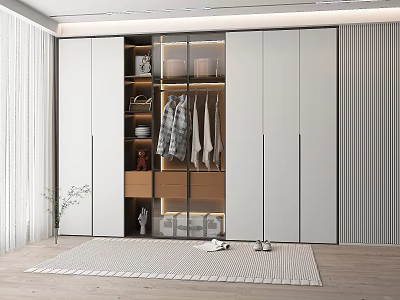 Modern Wardrobe Design With Sliding Glass Doors Hanging Clothes And Storage Shelves 3d model