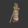 Metallic Industrial Tower Structure With Ladder Platform And Antenna On Reflective Surface