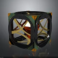 Intricate Geometric Cube Structure With Green Orange Accents Gray Frame And Red Core