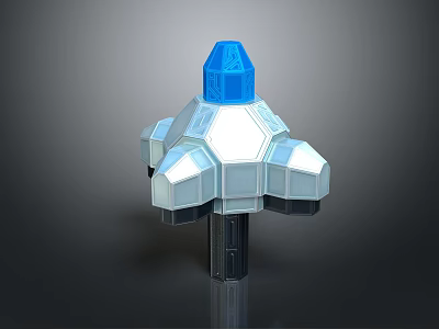 Mechanical Equipment With Blue Hexagonal Top And Silver Gray Structure On Black Pole 3d model
