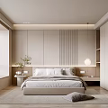 Modern Bedroom Interior Design With Platform Bed Striped Wall And Built In Wardrobe