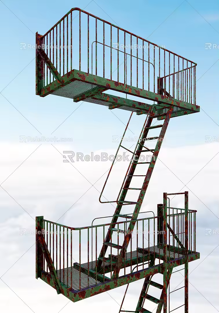 INDUSTRIAL LOFT STAIRS OUTDOOR CORROSION STAIRS 3d model