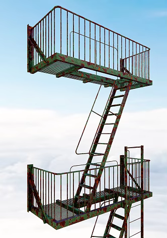 INDUSTRIAL LOFT STAIRS OUTDOOR CORROSION STAIRS 3d model