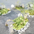 Beautiful Flower And Plant Arrangements With Green Ferns Stones And White Decorative Balls