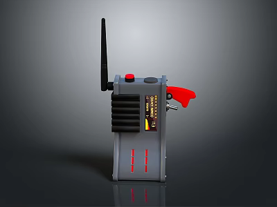 Modern Gray Wireless Doorbell Device With Black Antenna Red Button And Handle 3d model