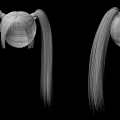 3D Wireframe Pigtail Models Against Black Background With Detailed Hair Strand Design