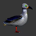 Vibrant Flying Bird With Large Green Eyes Blue Purple Feathers And Red Webbed Feet