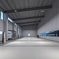 Modern Spacious Hall Interior With Gray Walls Metal Ceiling Long Windows And Smooth Floor