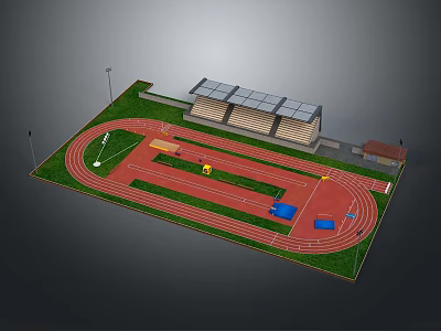 Modern Football Field With Running Track Spectator Stands And Lush Green Turf 3d model
