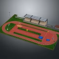 Modern Football Field With Running Track Spectator Stands And Lush Green Turf