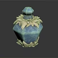 Elegant Blue Decorative Bottle With Silver Leaf Ornaments And Gemstone Lid