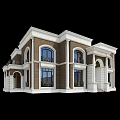 Classic European Style Detached Villa With Brown And White Exterior Arched Windows And Balcony Railings