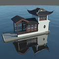 Ancient Chinese Architecture Pavilion With Curved Roof Standing On Water Reflection