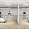 Modern Hospital Ward Interior With Patient Beds Medical Equipment And Ceiling Devices