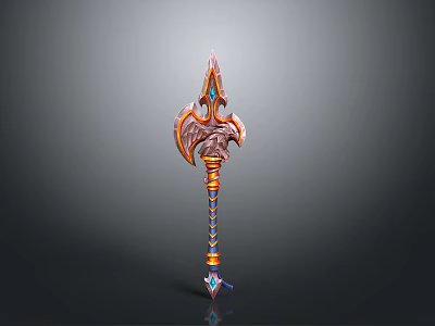 Colorful Fantasy Spear Weapon With Ornate Feather And Gemstone Decorations 3d model