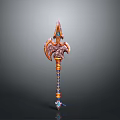 Colorful Fantasy Spear Weapon With Ornate Feather And Gemstone Decorations