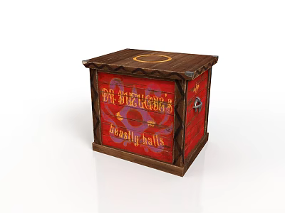 Red Pirate Themed Treasure Chest Storage Box with Wooden Frame and Decorative Text 3d model