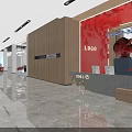 Modern Showroom Interior With Red LOGO Wall Reception Wooden Walls Marble Floor And Car Models