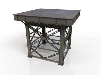 Sturdy Industrial Metal Platform With Square Top And Crossed Frame Structure 3d model